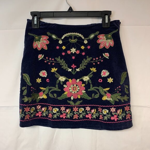 Harper Heritage skirt SZ M navy corduroy mutli floral embroidered mini boho - Picture 1 of 8